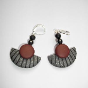 Boucles demi lune (gris et marron) - Vente en ligne de bijoux fimo