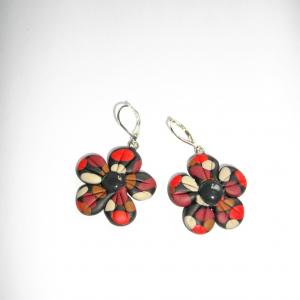 Boucles fleurs (rouge beige et marron) - Vente en ligne de bijoux fimo