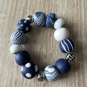 Bracelet (marine et blanc) - Vente en ligne de bijoux fimo