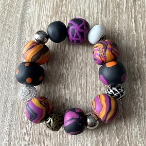 Bracelet élastique (fuchia et orange) - Vente en ligne de bijoux fimo