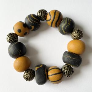 Bracelet élastique (ocre) - Vente en ligne de bijoux fimo