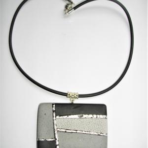 Rectangle (noir , gris et argenté) - Vente en ligne de bijoux fimo