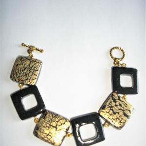 Bracelet carrés noirs et dorés - Vente en ligne de bijoux fimo