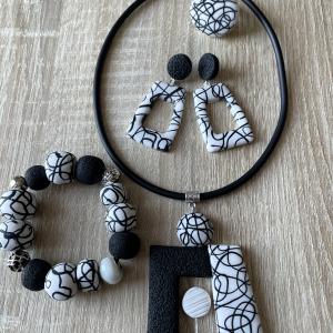 Ensemble compet (enchevêtrement ) noir rt blanc - Vente en ligne de bijoux fimo