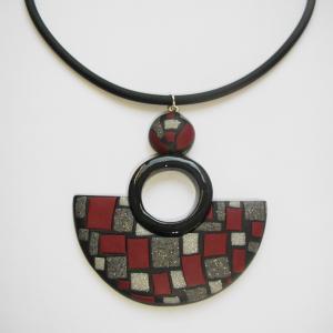 Demi lune ( mosaique gris et bordeaux) - Vente en ligne de bijoux fimo