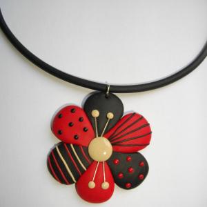 fleur rouge et noir métal - Vente en ligne de bijoux fimo
