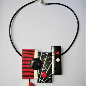 3 rectangles déstructurés (rouge noir et blanc) - Vente en ligne de bijoux fimo