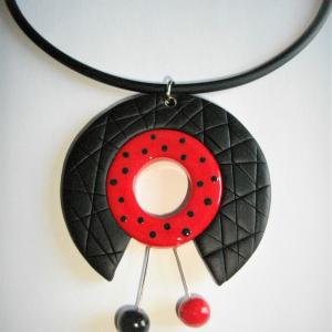 Rond centre ouvert (rouge et noir pois) - Vente en ligne de bijoux fimo