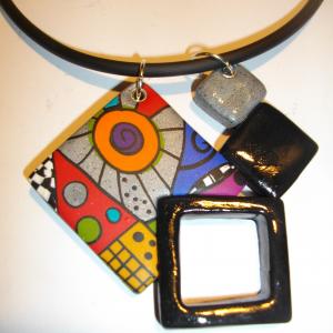 pendentif 4 carrés multicolore 4 - Vente en ligne de bijoux fimo