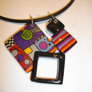 pendentif 4 carrés multicolore 3 - Vente en ligne de bijoux fimo