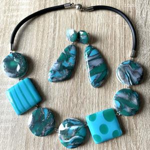 Ensemble (7 pièces ) pendentif et boucles - Vente en ligne de bijoux fimo