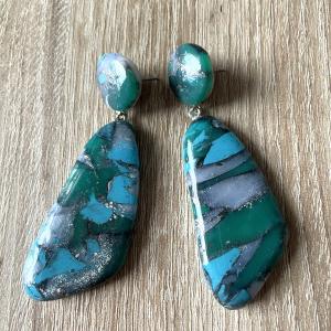 boucles pendantes (turquoise) - Vente en ligne de bijoux fimo