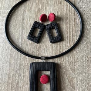 Ensemble rectangle strié (chic) pendentif et boucles - Vente en ligne de bijoux fimo