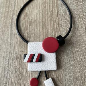 Pendentif martelé (blanc ,rouge et noir) - Vente en ligne de bijoux fimo